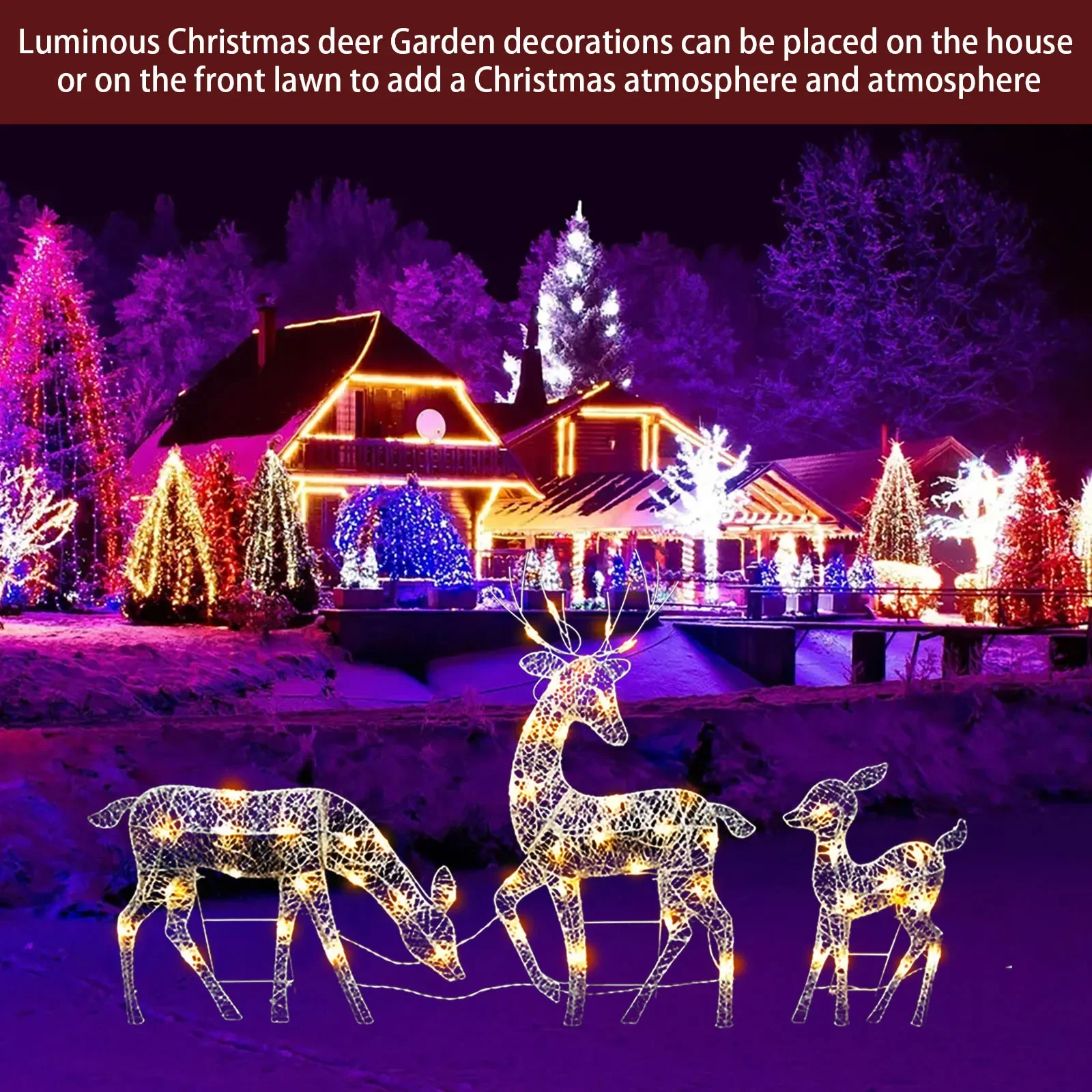 3Pc Lighted Deer Reindeer Family Lighted Deer Christmas Decor With Led
