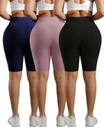 Solid Color Women Shorts with 3 Pockets Butt Lifting Workout Tights Stretch Athletic Five-pointed Pants Outdoor Fitness Shorts - Image 5