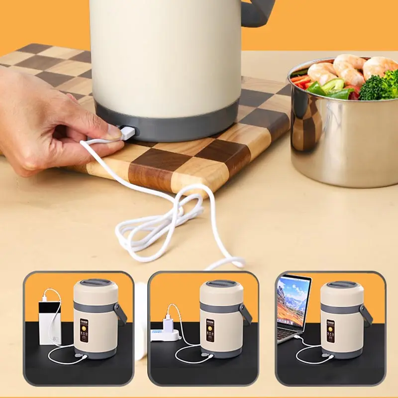 USB Electric Heated Lunch Boxes Stainless Steel Food Warmer Container  Thermal Jar for Hot Food Thermal Boxes for Office School - AliExpress
