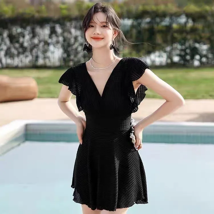 Women's One-Piece Swimsuit 2025 Skirt Sle Flat Angle Pants Conceal Belly Slimming plus Size Thermal Spa Swimming Costume