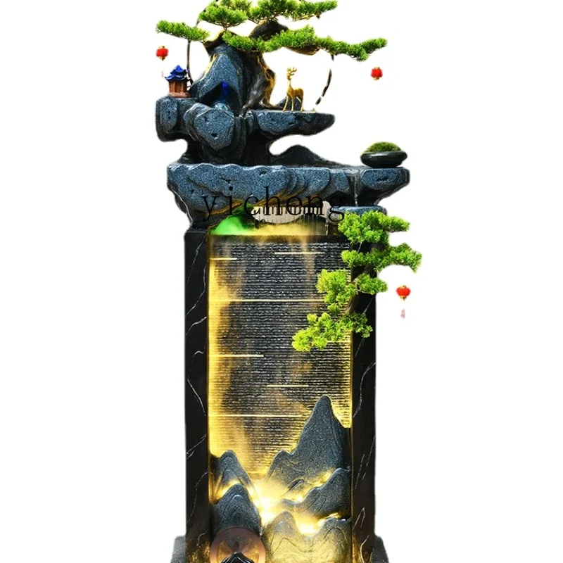 

Yy New Chinese Pastoral Artificial Mountain and Fountain Living Room Entrance Floor-Standing Decorations Water Curtain Wall