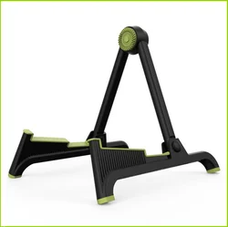 Foldable Universal Guitar Stand - Portable A - Frame for Various String Instruments (Black with Green)