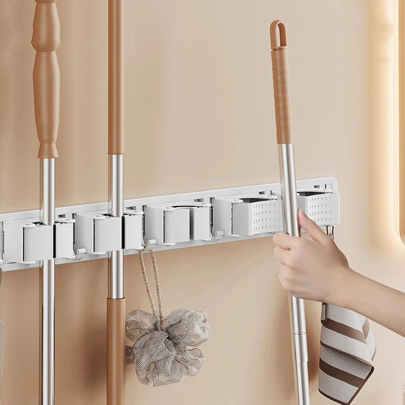 White Mop and Broom Organizer Mop Holder Rack Mop Holder Wall Mounted Strong Bro