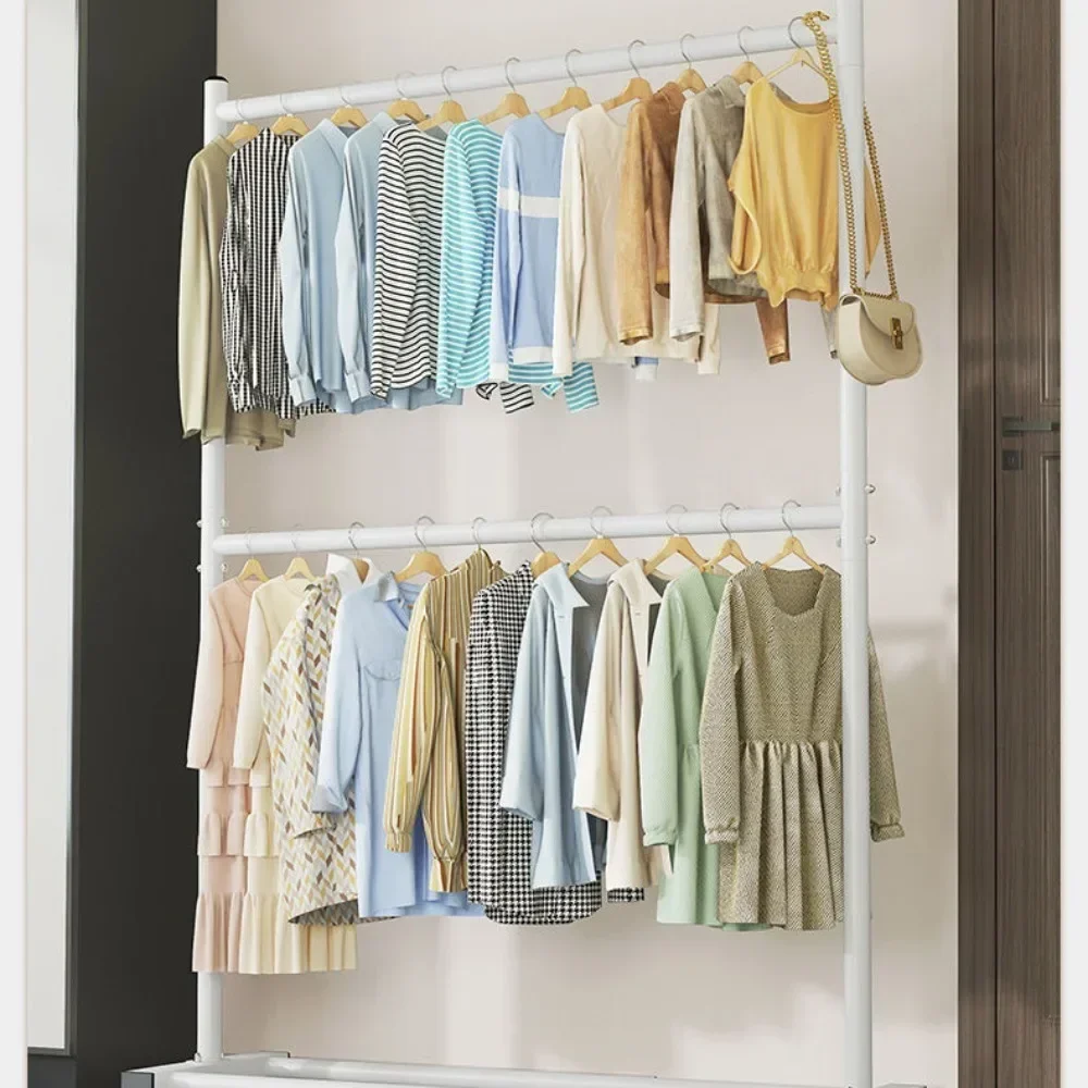 Clothes rack with double layers for floor hanger wardrobe shoe shelves