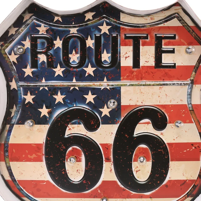 Route 66 Led Vintage Signs Pub Bar Decoration Led Metal Plate Neon Sign Neon Light Home Decor Club Cafe Wall Hanging Art