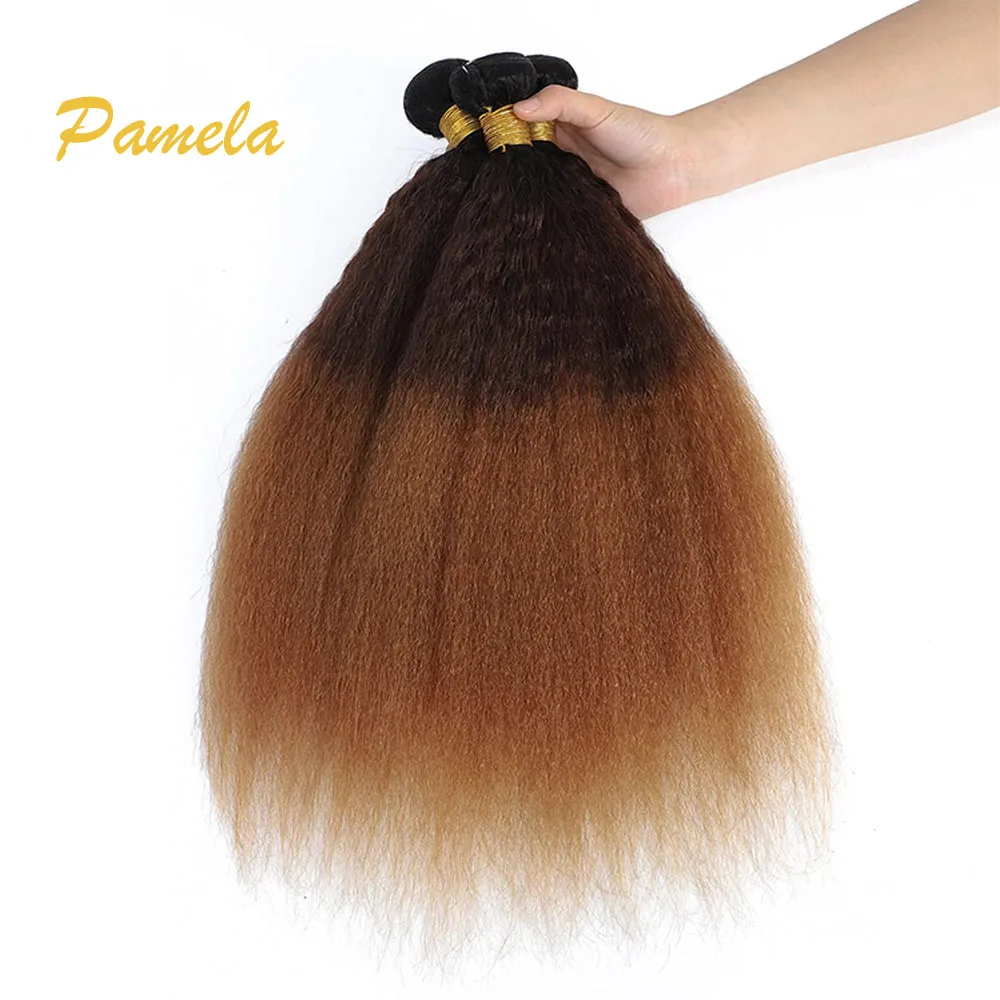 Brazilian 1B/30 Kinky Straight Bundles Human Hair Ombre 30# Colored Remy Hair Extensions Yaki Straight Hair Bundles For Women