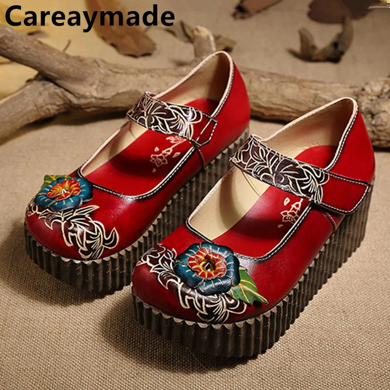 

Careaymade-Folk style Head layer cowhide pure handmade Carved shoes,the retro art mori girl shoes,Women's casual Sandals, 228-5