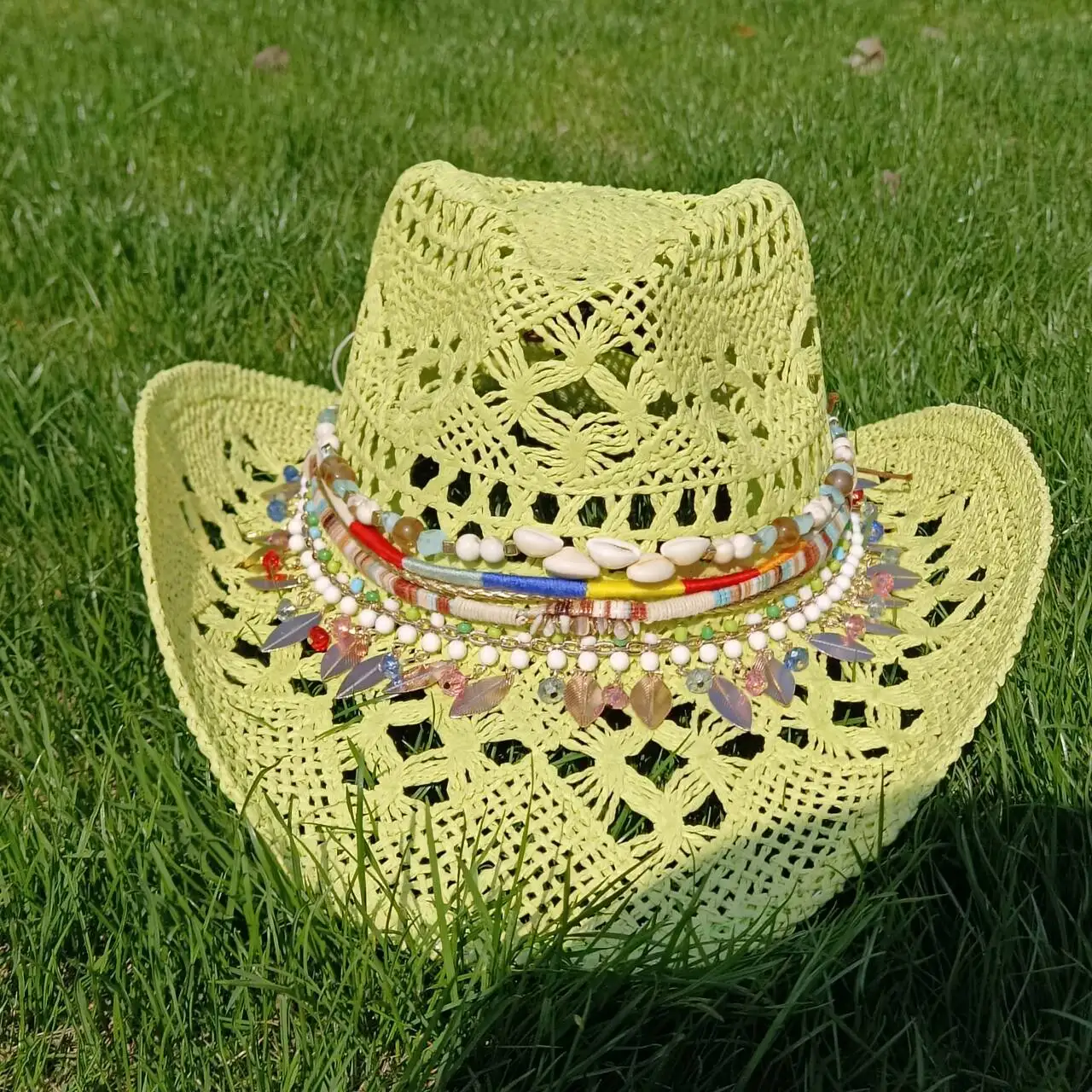 Melesh Western women's malan flower cowboy hat straw cowboy hat plasticity strong wide brim sun beach bucket