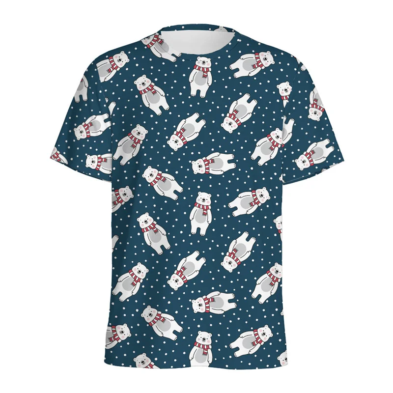 Bonita camiseta con estampado 3D de oso polar para hombre, camiseta con gráfico de animales de verano para niños, camiseta de manga corta con cuello redondo para mujer, camiseta de gran tamaño