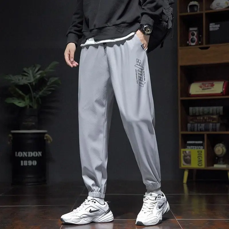 Summer Men Big Size Quick Drying Thin Straight Sports Pants Korean Clothing Male Versatile Casual Elastic Waist Loose Trousers