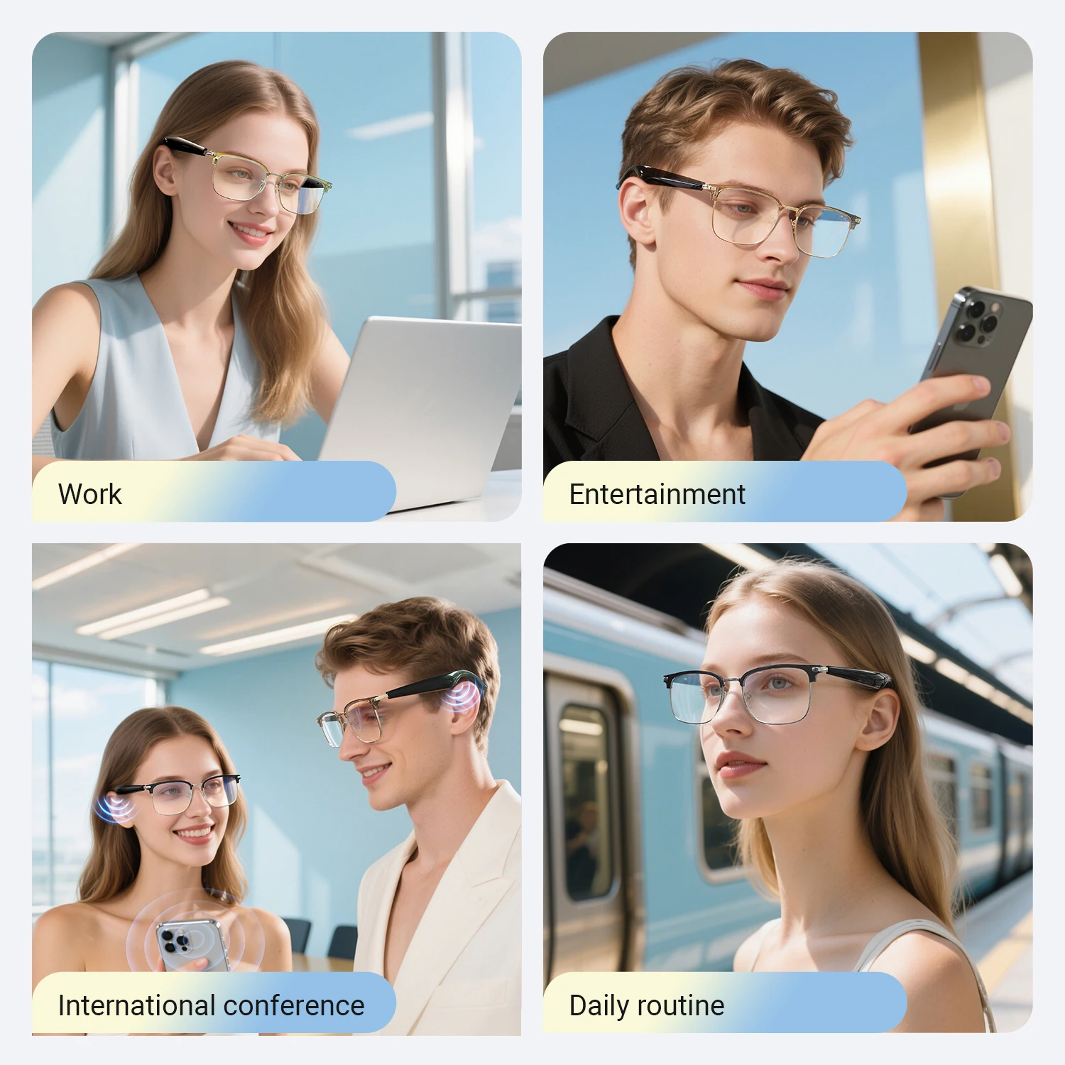 LIGE Smart Bluetooth Glasses AI Intelligent Translation Anti-blue Light Simultaneous Interpretation Eyeglasses Calling Headphone