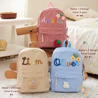 1pcs Personalized Backpack Large Capacity Corduroy Schoolbag Hand-Made Unique Name Custom Multicolor Rope Yarn Color Decoration 1