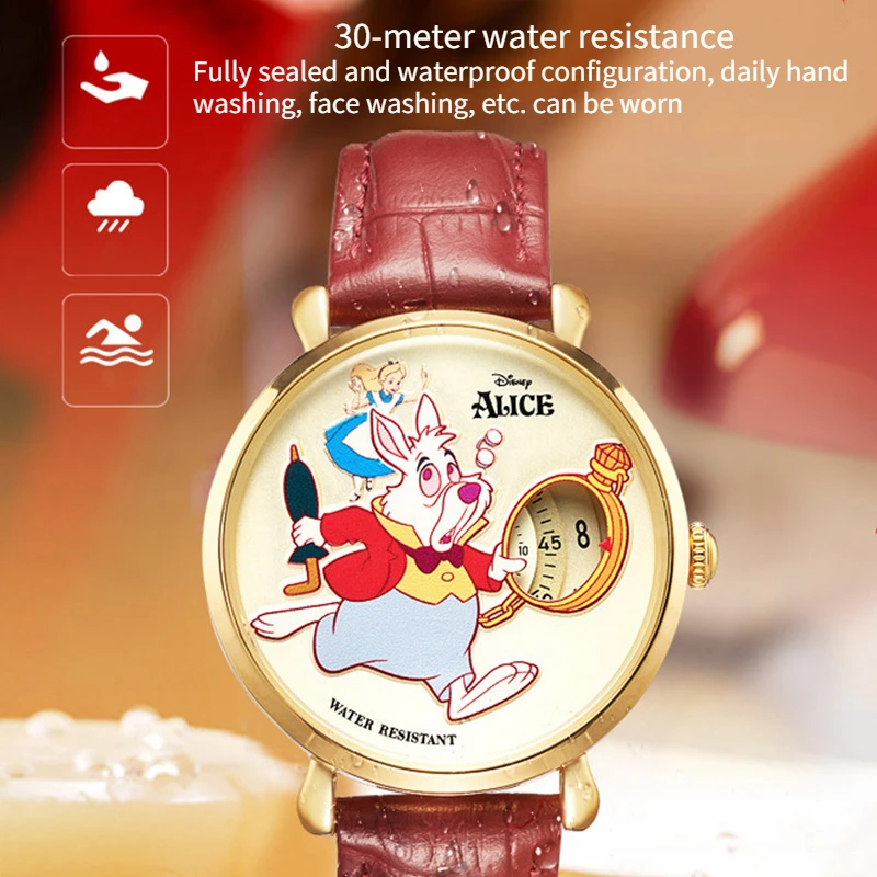 Disney Gift Alice Sleepwalking Wonderland Mr. White Rabbit 2023 Rabbit Year  No Point Watch Student Waterproof Relogio Feminino