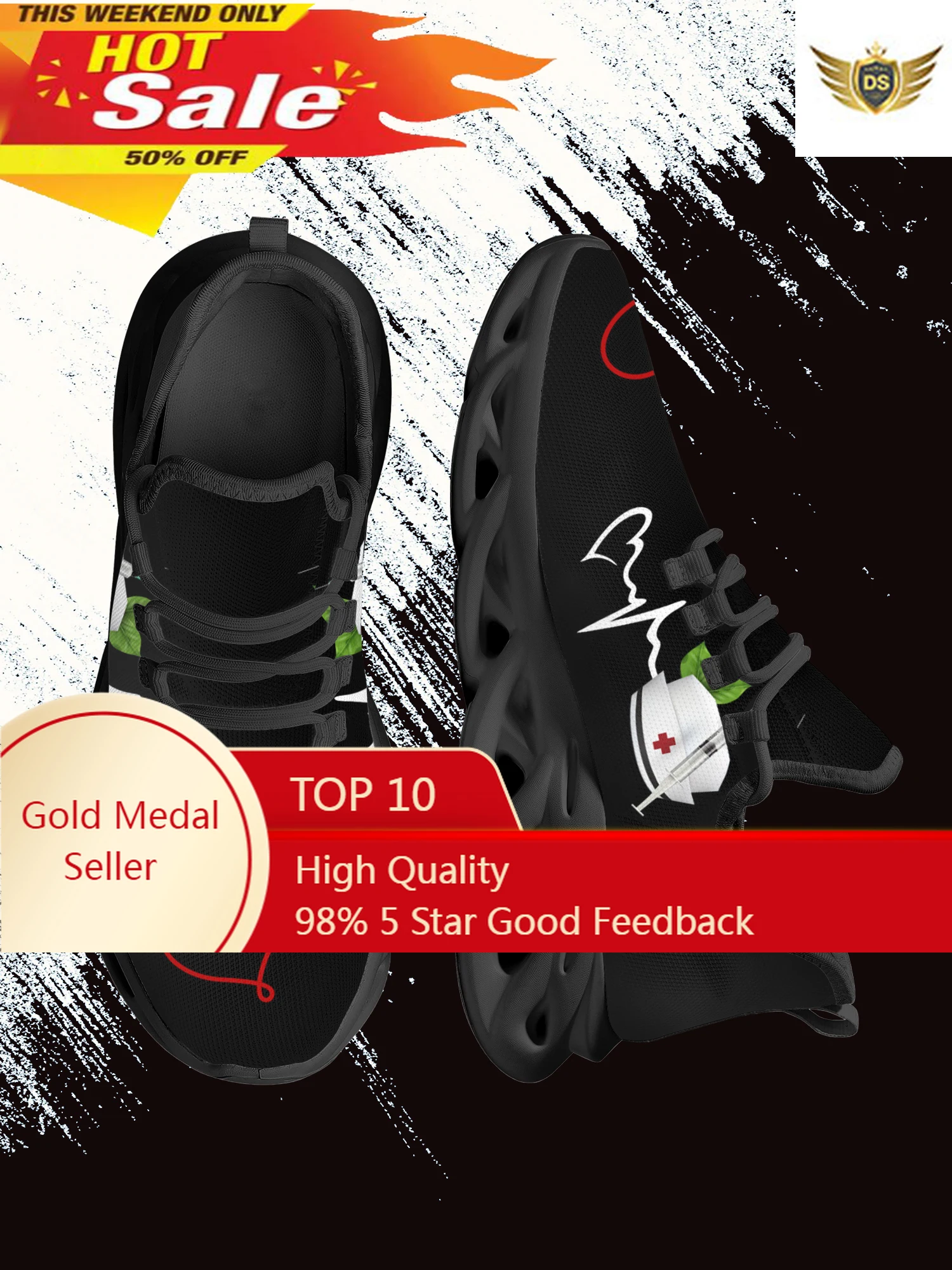 

Hospital Nurse Cap Pattern Ladies Flat Shoes Medical Heartbeat Print Sneakers Fashion Winter Lightweight Lace Up Shoes