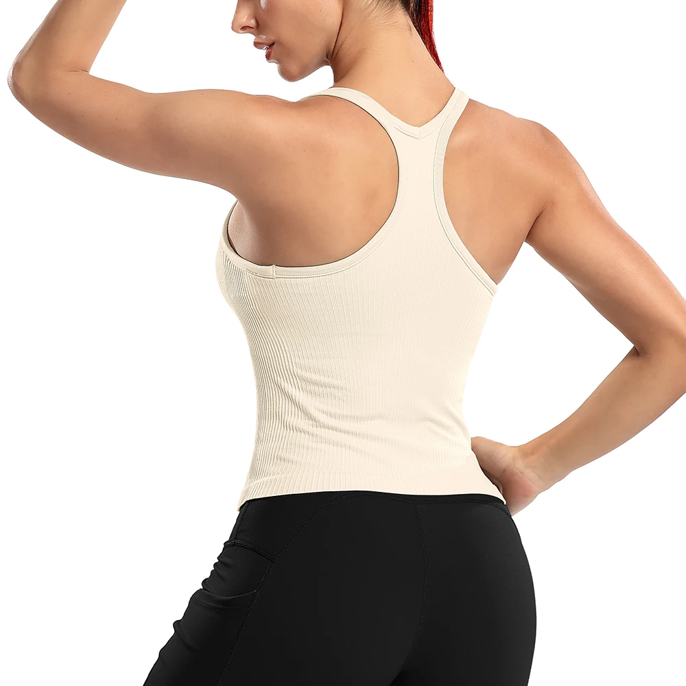 Attraco Women Sports Tank Tops Solid U Neck Racerback Slim Fit with Padded High Elastic Running Yoga Cycling Tops 5