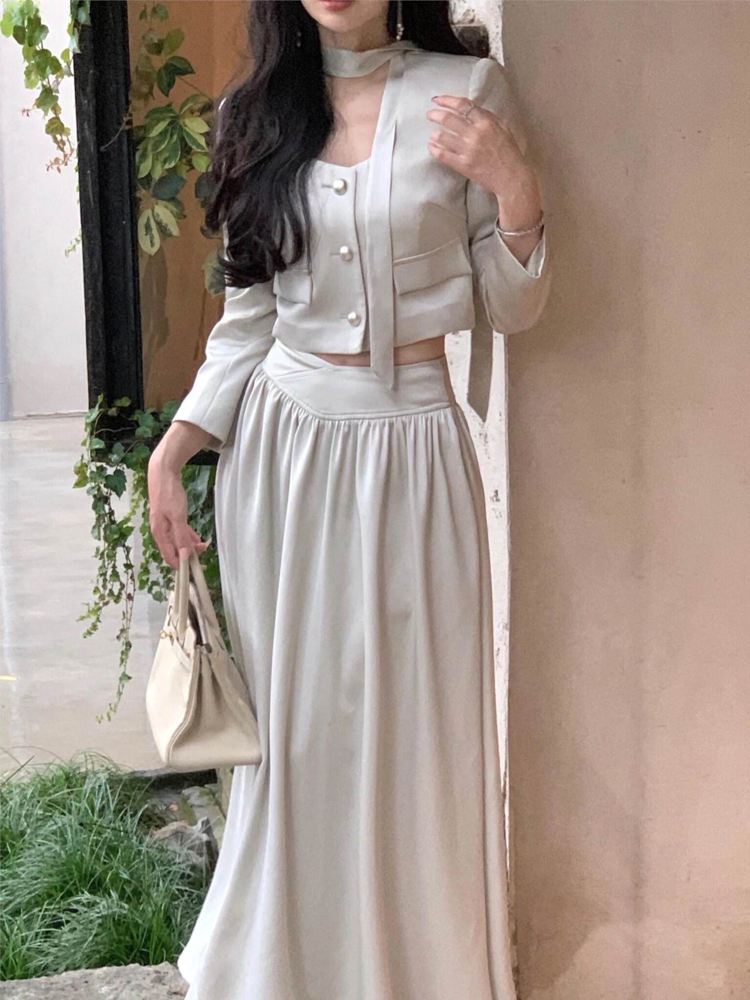 Autumn New Elegant Skirt 2 Piece Sets for Women's Korean Fashion Button Blazer High Waist A-line Skirts Suit Y2k Outfits Clothes
