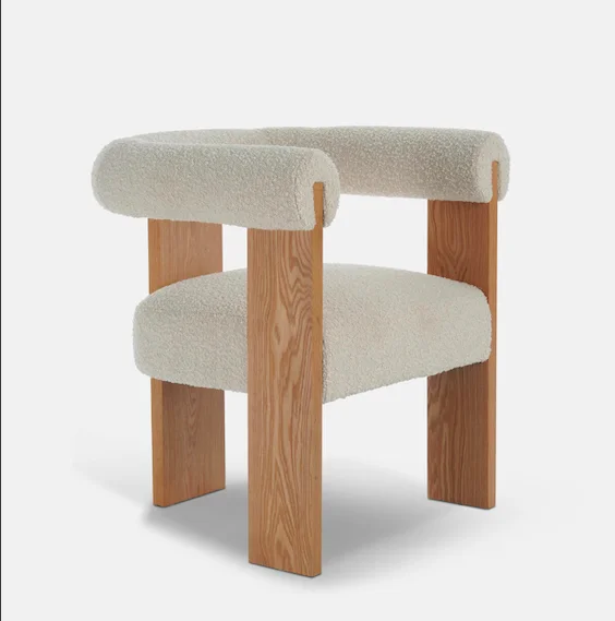 Modern Mid-century Oak Wood Front And Back With Solid Wood Frame Eldon Arm DIning Chair With Boucle Fabric Armchair