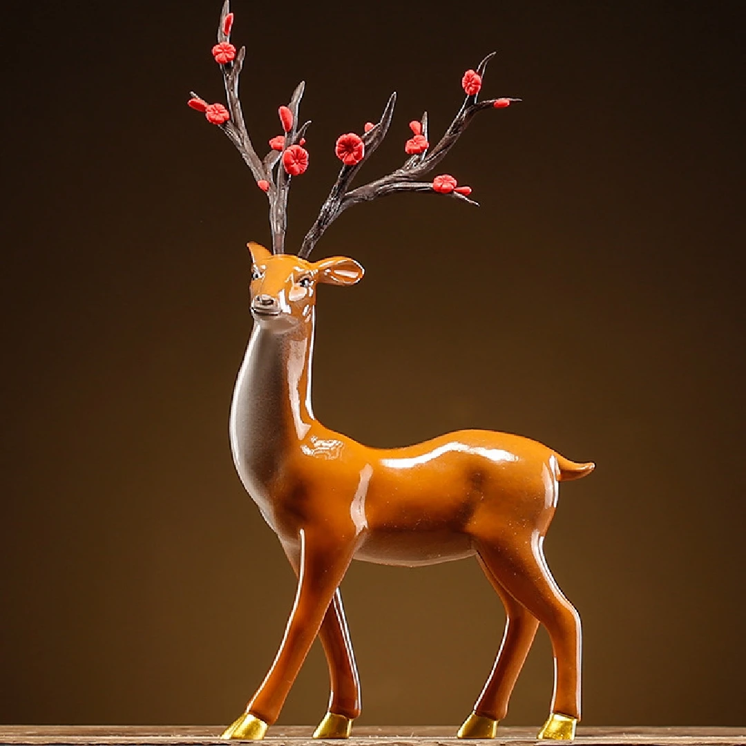 0022 New Chinese Style Lucky Fawn Living Room TV Cabinet Decoration Home Accessories Porch Bogu Frame Decoration Ceramic Crafts