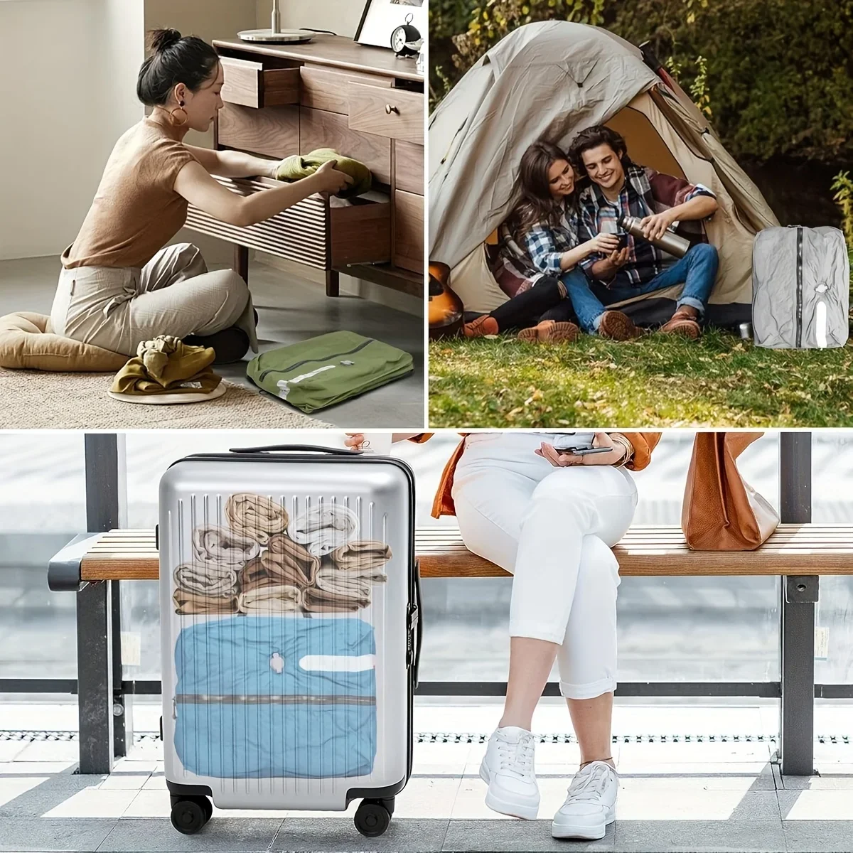 1pc Waterproof and dustproof travel bags  vacuum compression storage bags reusable compression bags  foldable storage