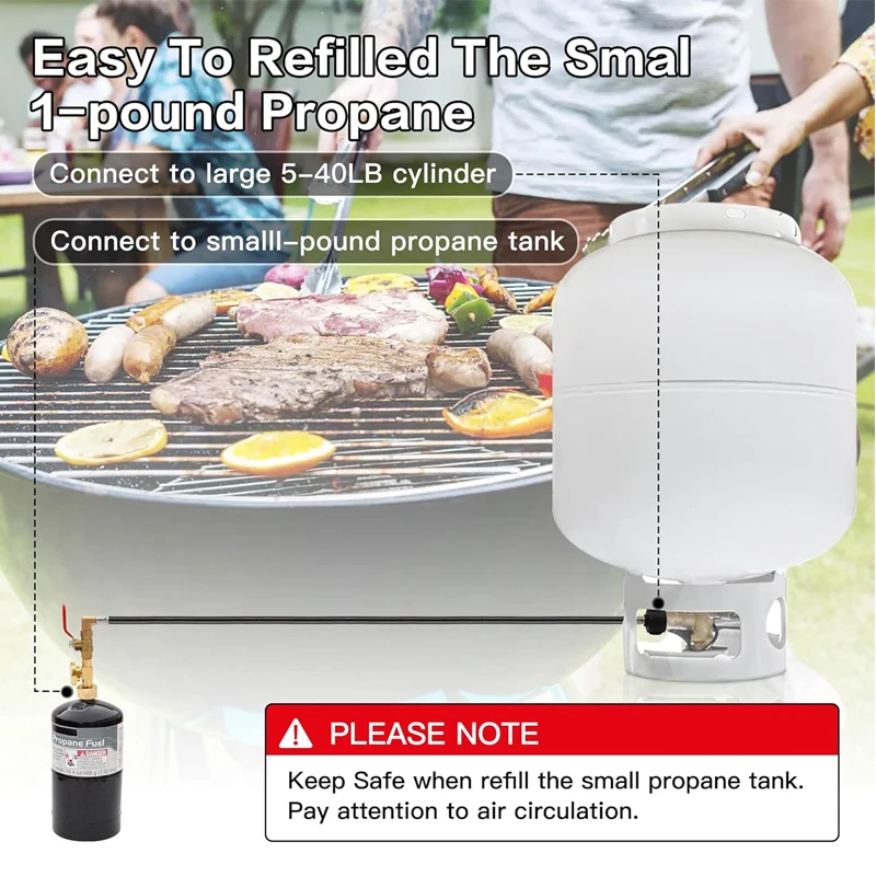 Gas Appliances Cylinder Conversion Head Tank Air Pipe Propane Refill Adapter Hose with Pressure Gauge And ON/Off Control Valve