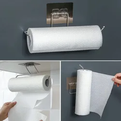Self-Adhesive Towel Holder Rack Kitchen Toilet Paper Holder Rack Roll Paper Holder Stand Storage Rack Bathroom Accessories 1 PC