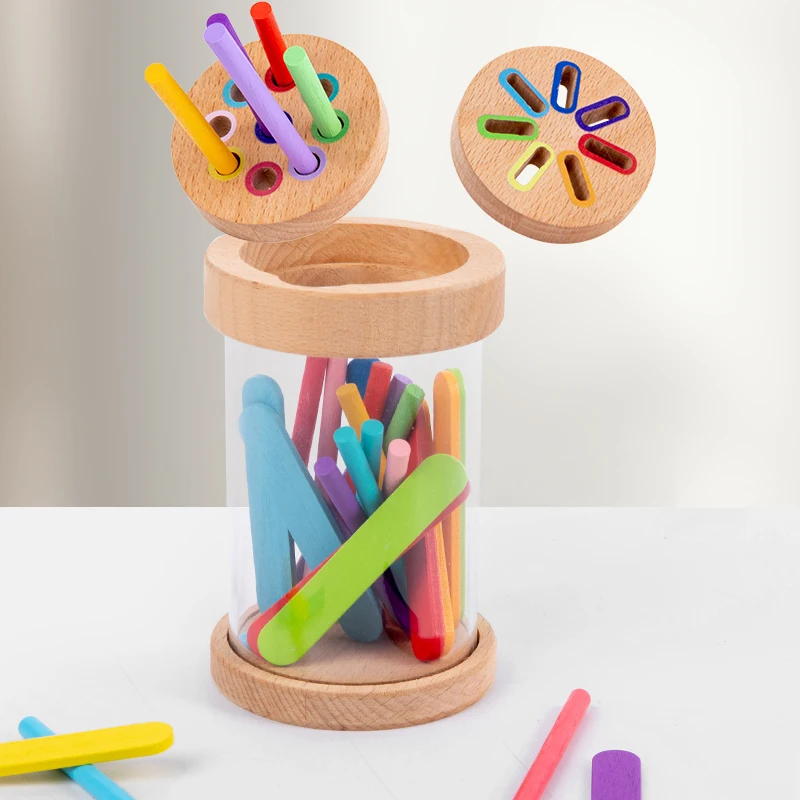 2 In 1 Color Sorting Game Multicolored Sticks Toys Color Classification Cup Transparent Acrylic Cup Body And 2 Lids color sorting game
