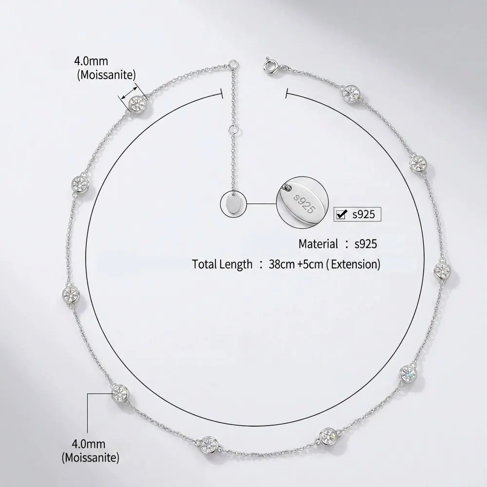 KNOBSPIN 4mm 모이사나이트 목걸이 여성용 웨딩 주얼리 s 도금 18k GRA 인증 모이사나이트 목걸이