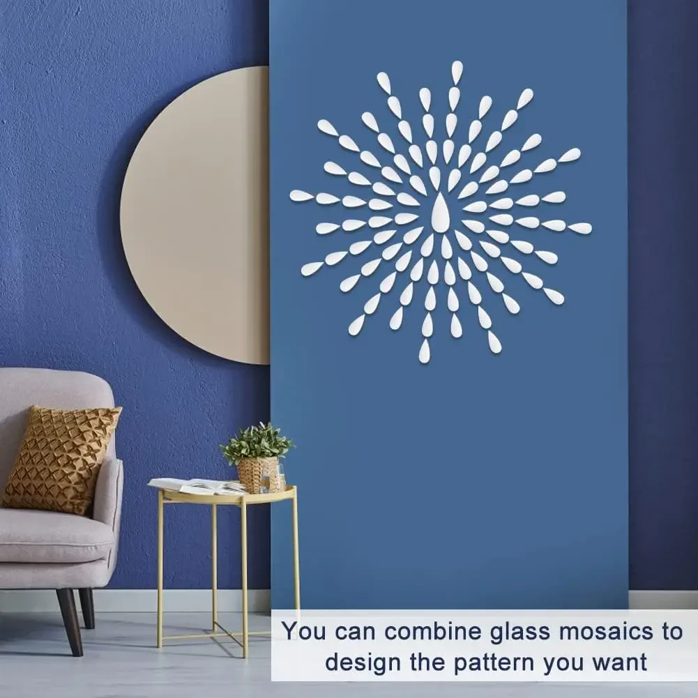 100 Acrylic Wall Stickers Raindrops And Leaves Shape Self-Adhesive Mini Mirror Tiles DIY Art Wall Doors Home Decor