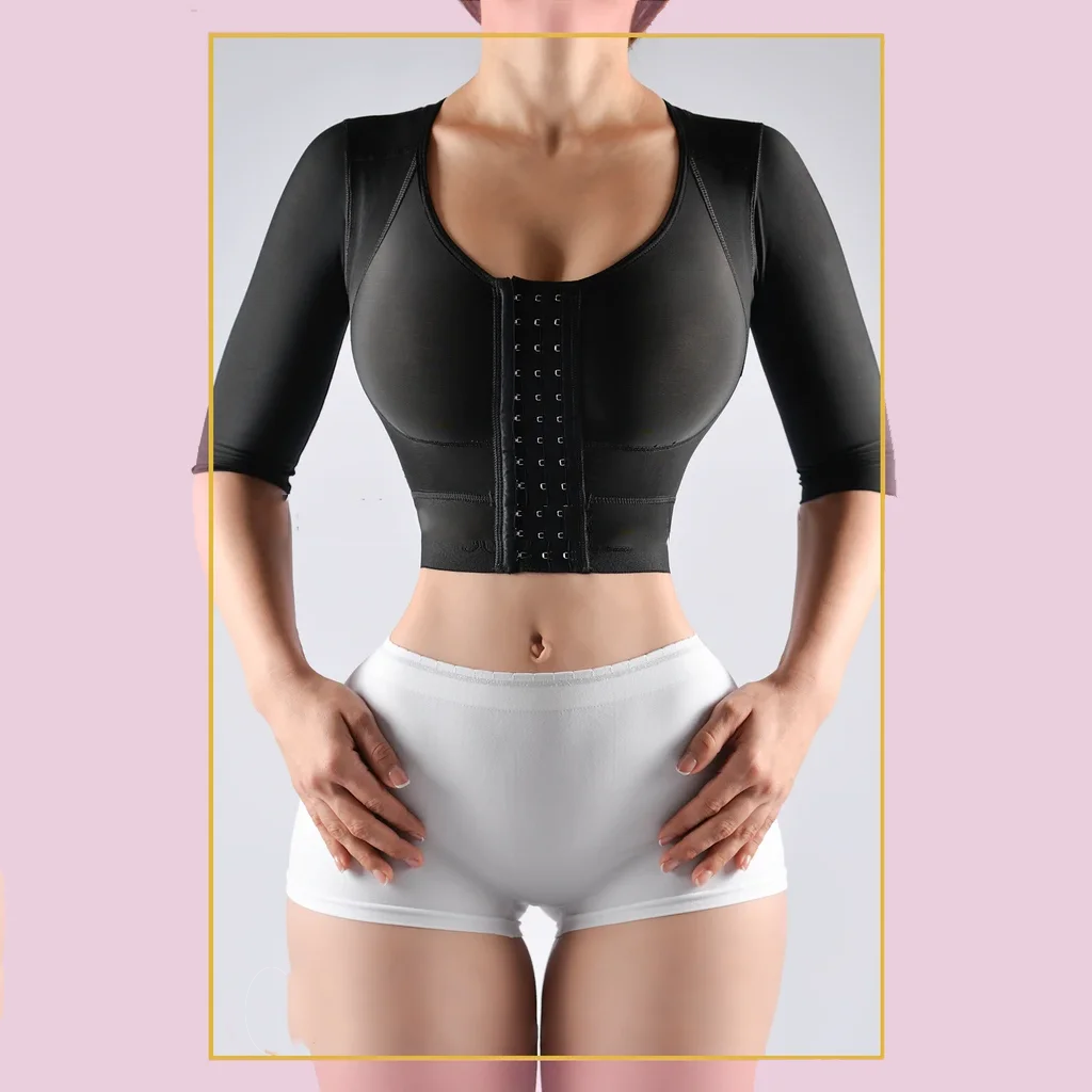 Strapless Top With Middle Sleeve Breasted Hood Split Body Shapewear For Women 2 Colors