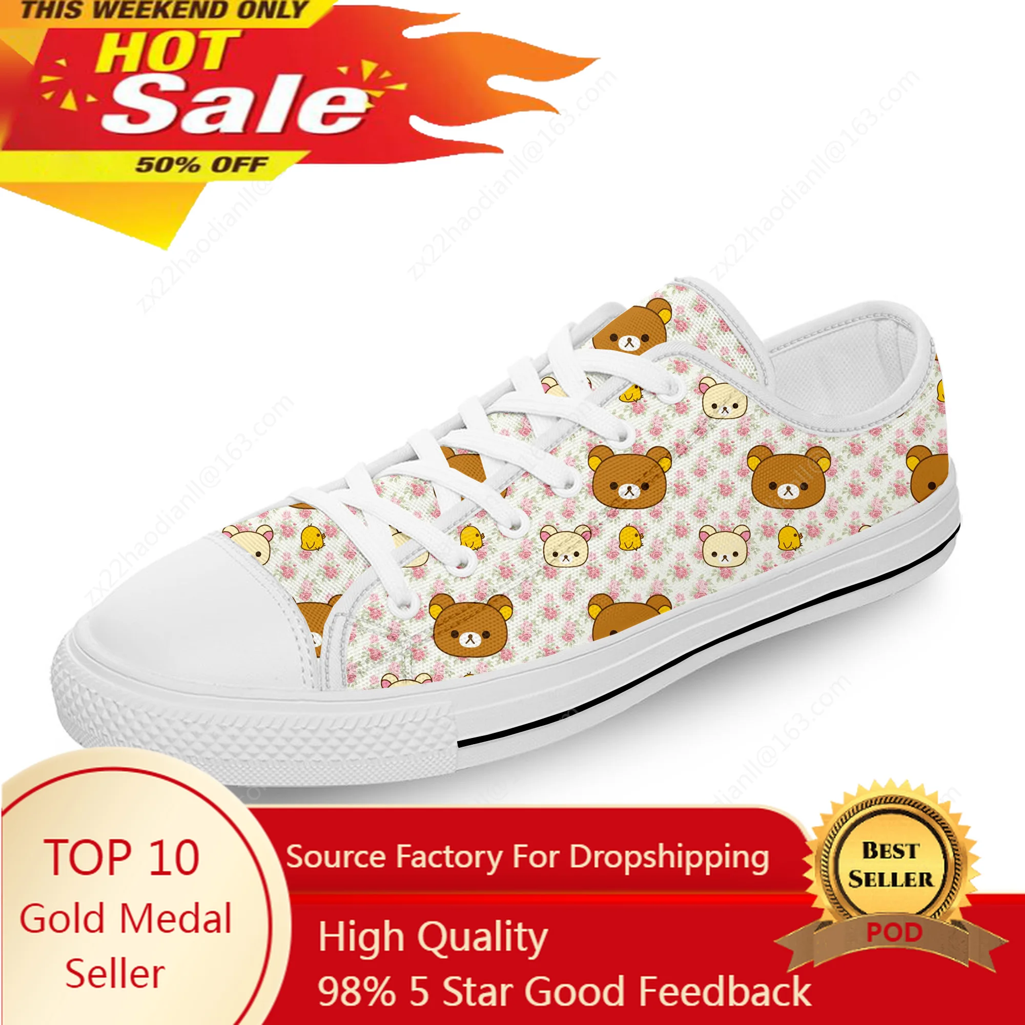 

Cartoon Bear Animal Funny Cute White Cloth Fashion 3D Print Low Top Canvas Shoes Men Women Lightweight Breathable Sneakers