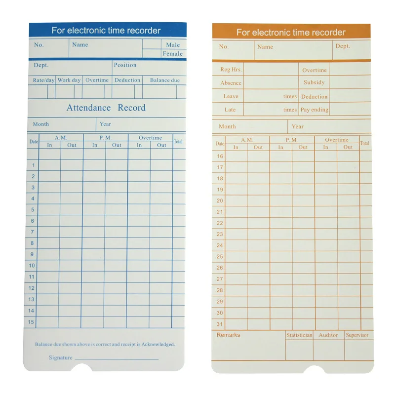 Xindabill 100 200 500pcs Time Cards Double-Sided Monthly Employee Attendance Time Clock Recorder Attendance Machine