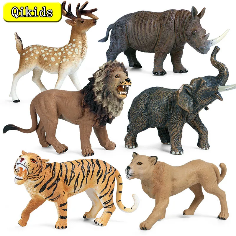 

Hollow Plastic Wild Animal Toy Elephant Lion Tiger Rhino Deer Cheetah Model PVC Animals Action Figures Toys Children's Gifts