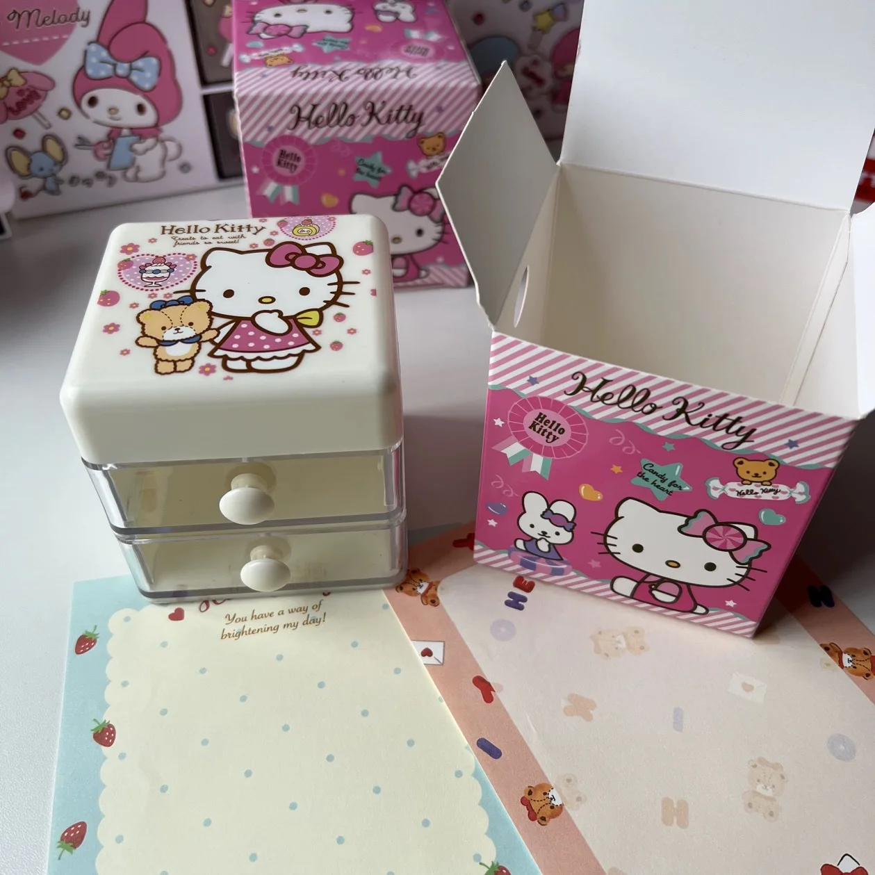 

Sanrio Hello Kitty Mini Organizer Cartoon Cinnamoroll Melody Double Layer Jewelry Stickers Organizer Box Girls Gifts