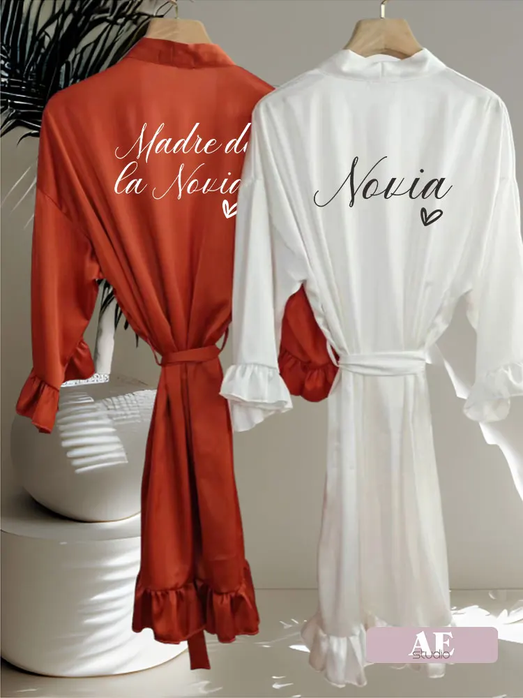 

Bride's Mother Wedding Morning Dress Short Bathrobe Party Gift Bridesmaid Pajama Ice Silk Witness Robes White Maple Leaf Pajamas