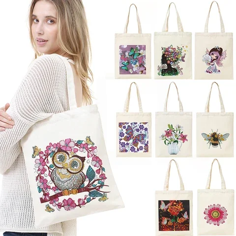 

New Plant Animal Pattern DIY Diamond Painting Shopping Tote Bags Mosaic Kit Drawing Picture Shoulder Handbags Women Crossbody