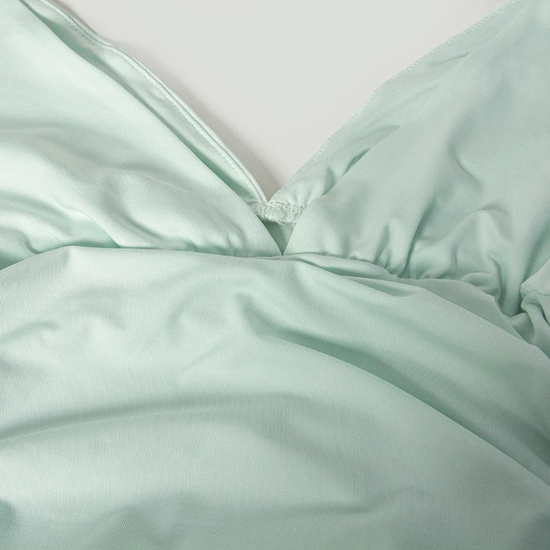 Sexy Women Dresses Solid Color V Neck Long Sleeve Ruffled Hem Ruched Bodycon Dress Evening Club Dresses Streetwear