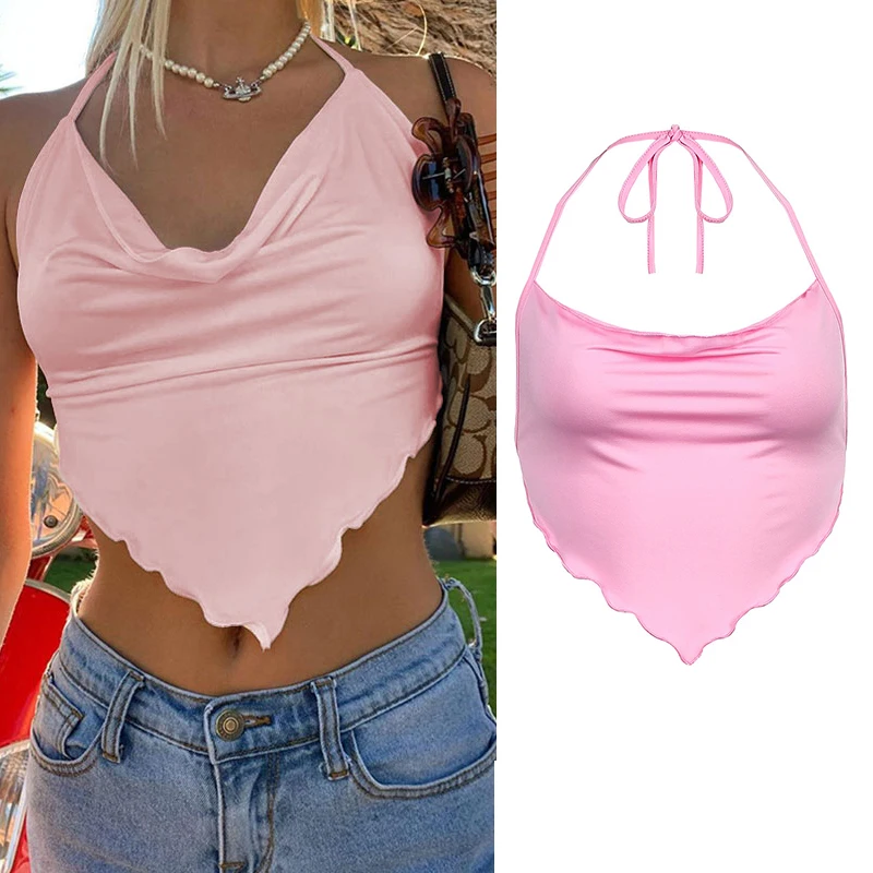 Description Picture 4 of item90s Women Sexy Goth Cami Top Y2K Aesthetic Black Sleeveless Backless Halter Crop Vest E-girl 2022 Vintage Summer Tank Top Clothe