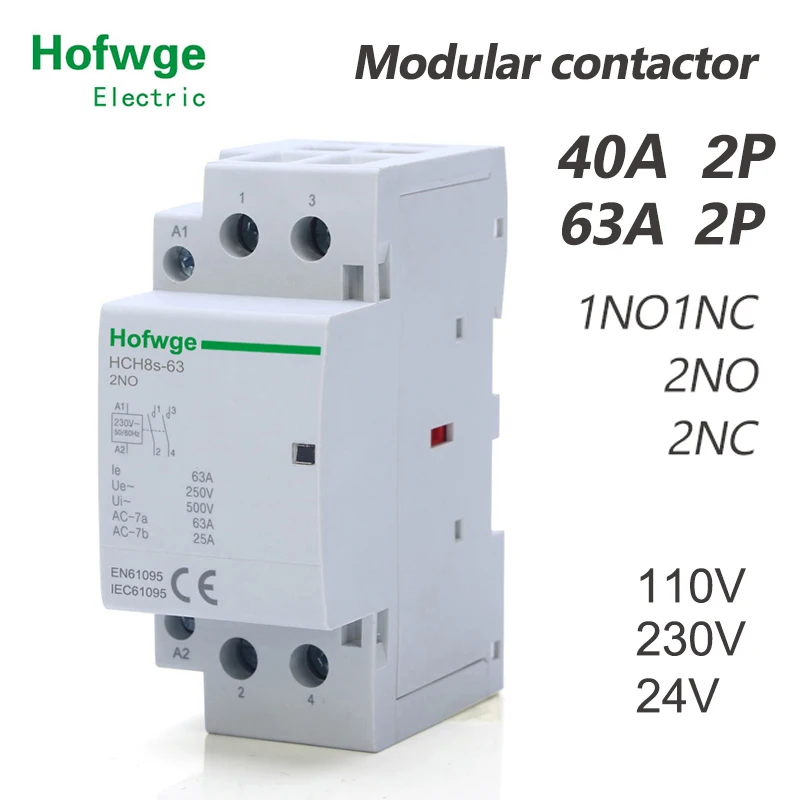 Contator Automático do Agregado Familiar tipo do Trilho do Ruído Hch8s63 2p 40a 63a 2no ou 2nc 1no1nc 24v 110v 220v