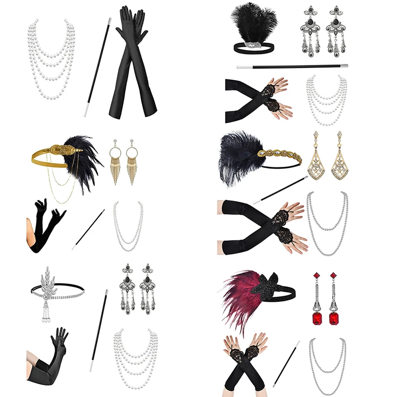 1set cosplay flapper halloween charleston kostüm 1920s gatsby zubehör schwarz kopfstück große gatsby feder stirnband – Detail 3