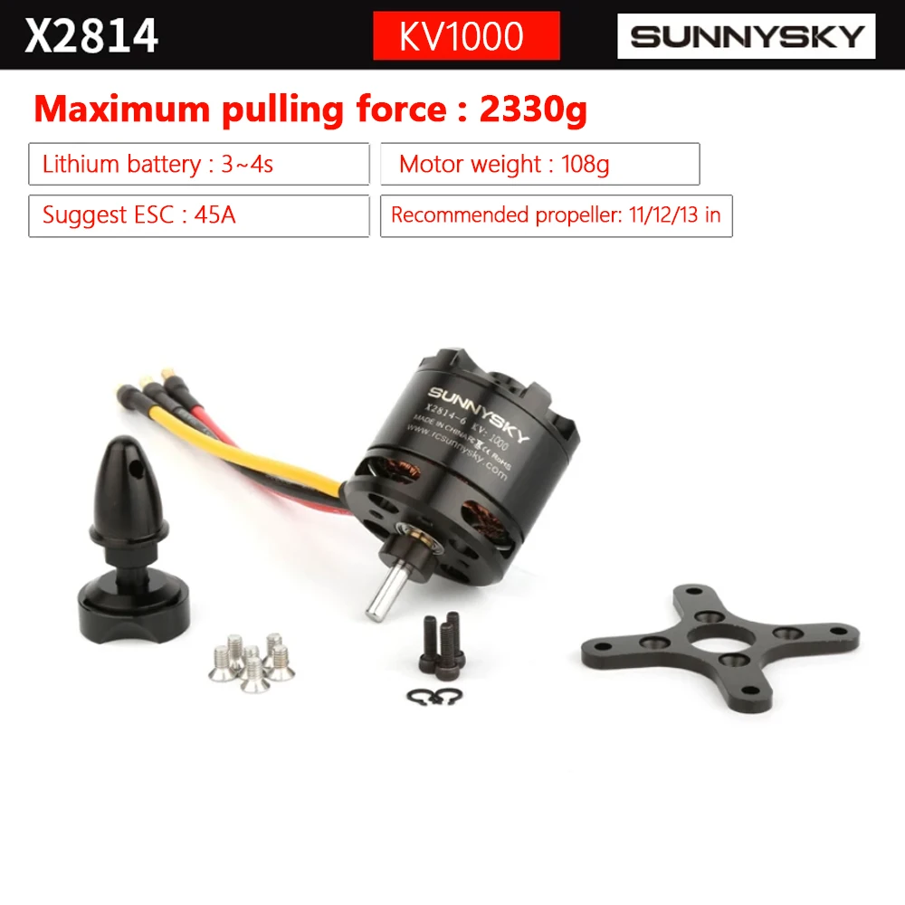 Sunnysky motor X2814 brushless motor with 900KV, 1000KV, 1100KV and 1450KV specifications for model aircraft power thumbnail 3