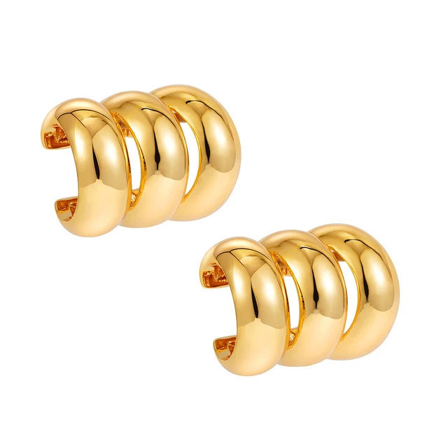 Manchette d'oreille plaquée or carillon pour femme, 3 couches, clip sans piercing, boucles d'oreilles sur les grimpeurs, boucle d'oreille faux cartilage, cadeau de clips