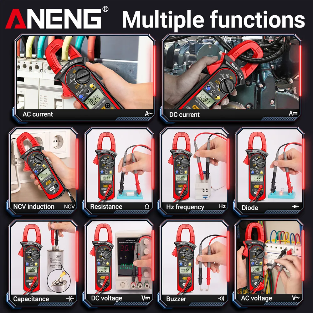 Digital Multimeter ANENG PN106/ PN107 4000 Counts Clamp Meter 600A 600V AC/DC Voltage Diode Buzzer Test