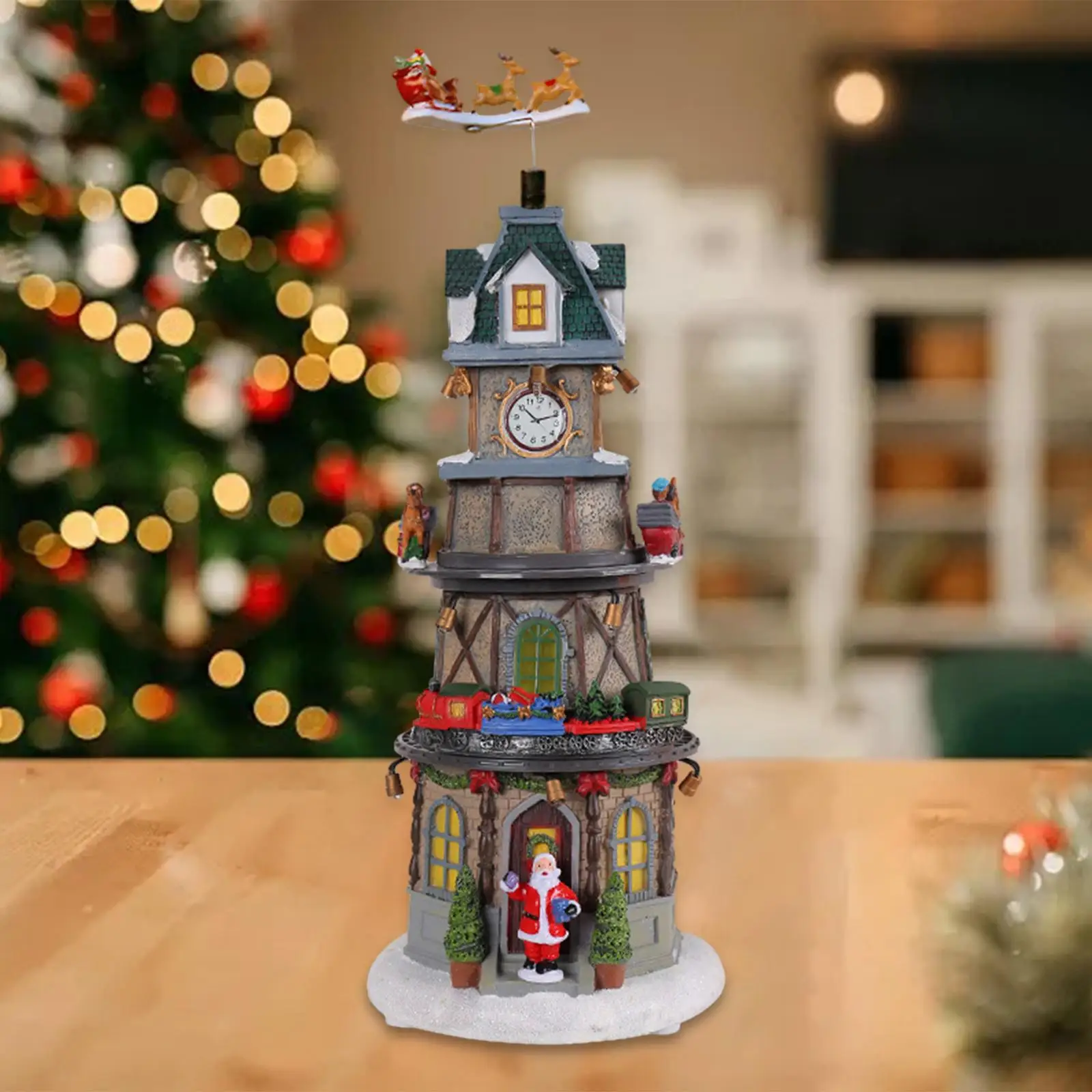 

Light up Christmas Ornament Holiday Decoration Christmas Figurines Musical for Tabletop Living Room Office Shelf Decoration