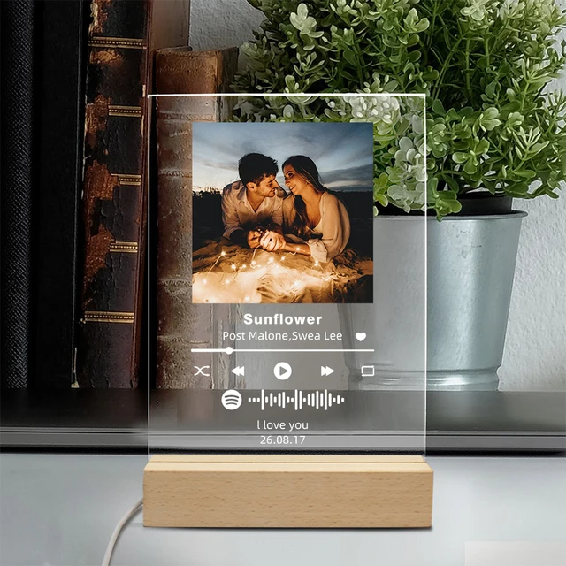 Placa acrílica personalizada para fotos personales, cubierta de álbum de  canciones de códigos musicales de Spotify, lámpara de luz LED para parejas,  regalos de cumpleaños y Navidad - AliExpress