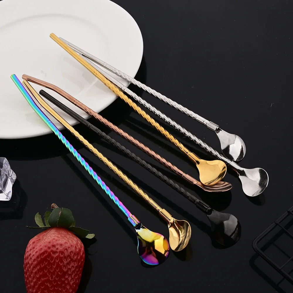 10Pcs Reusable Straw Spoon Stainless Steel Metal Colorful Straw Cocktail Drinking Spoon Milk Bar Coffee Stirring Accessory Drinking Straws Metal Straw Set Cocktail Accessories Straw Accessories Straw Cleaner Brush