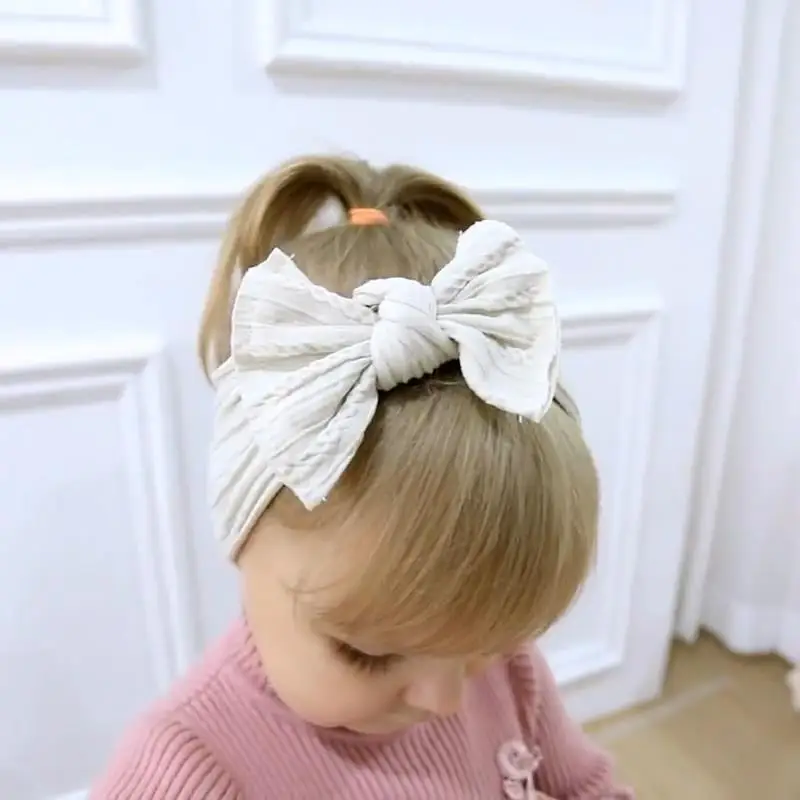 New Baby Girl Hair Accessories Soft Baby Nylon Stretch Headband Girl Wide Edge Bow Cute Princess Children's Jacquard Headband