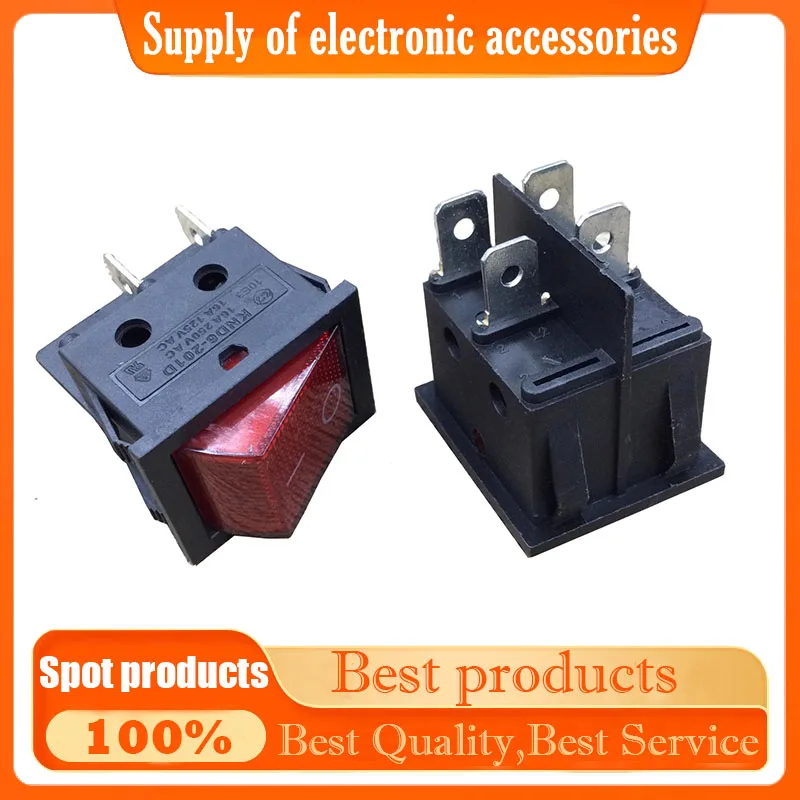 KCD4 big boat switch KND6-201D with light vacuum cleaner button switch warping 16A250V four-pin second gear