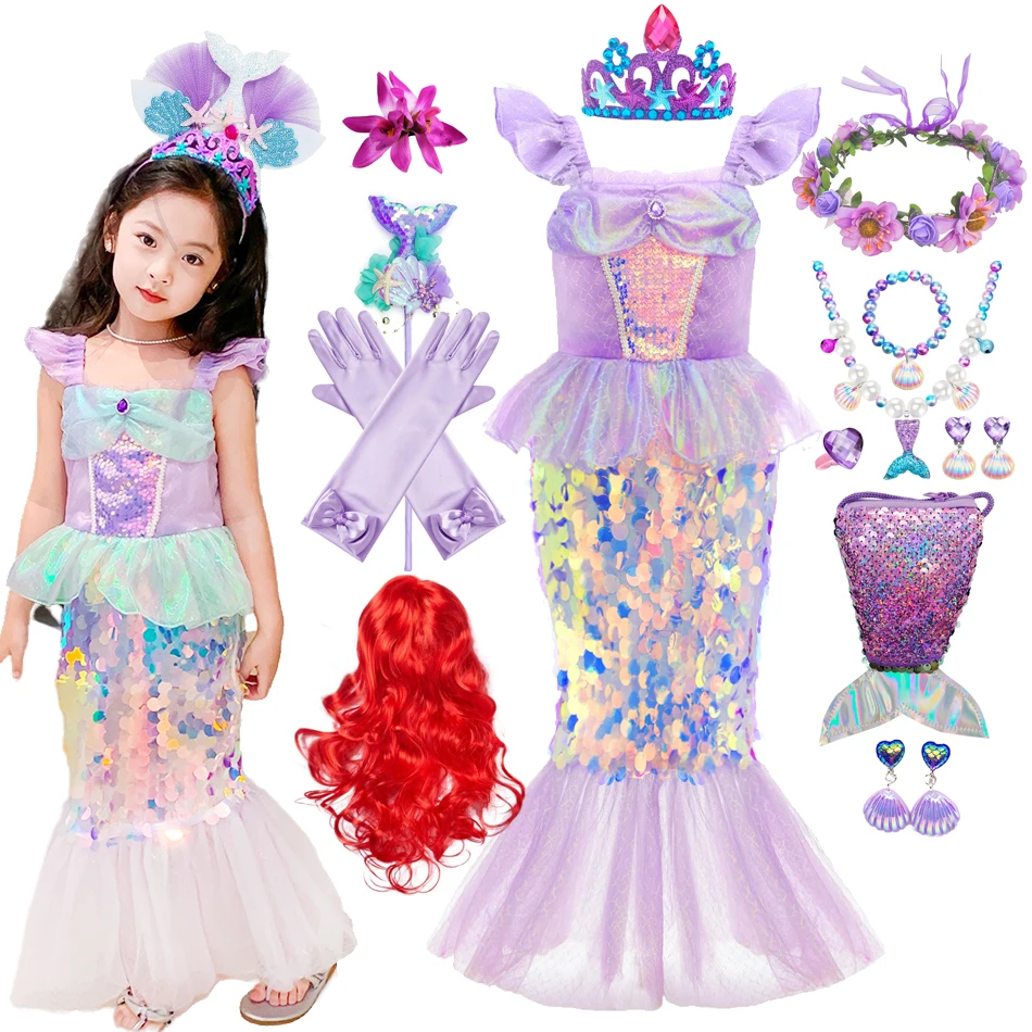Little Mermaid Charm Princess Dress Cosplay Ariel Costumes For Kids Girl Mermaid Birthday Party Ball Gown Abbigliamento Di Halloween