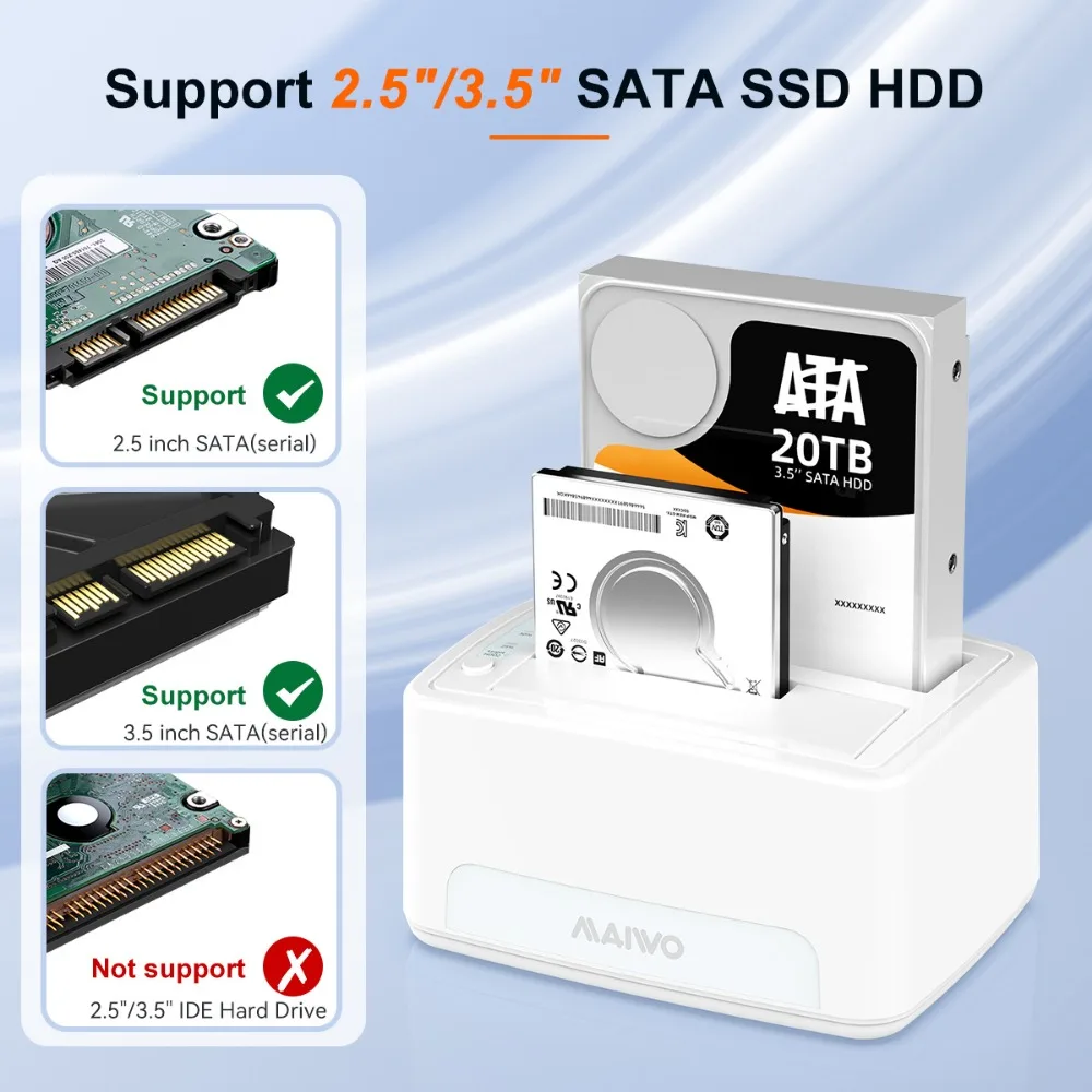 MAIWO HDD 도킹 스테이션 인클로저, 오프라인 클론 포함, SATA-USB 3.0 어댑터, 2.5 3.5 HDD SSD 디스크 케이스, 독 하드 드라이브 박스