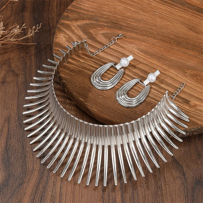 Jewelry Sets Jewelry Set Fashion Jewelry Set Gold Color Metal Big Exaggerated Torque Choker Earrings Set African Punk Gifts